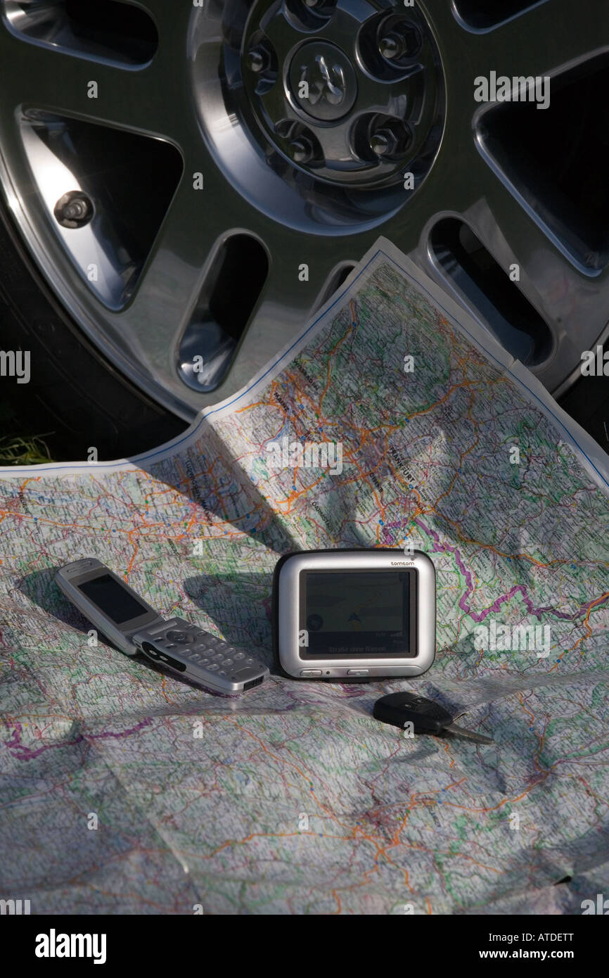 Navigation with map and navigation equipment Stock Photo Alamy