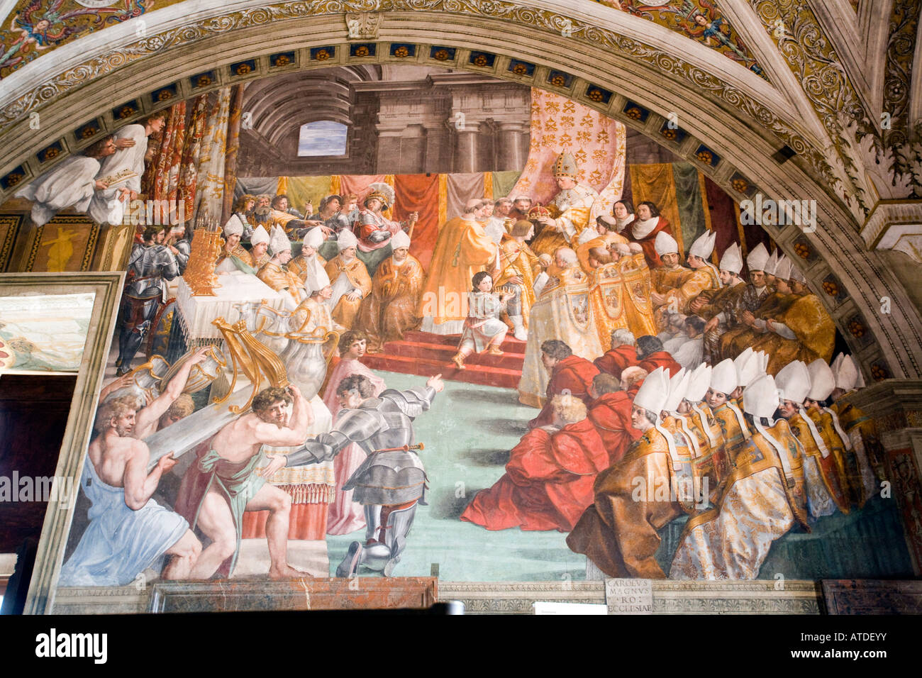 Crowning of Charlemagne, Room of the Fire in the Borgo, Raphael's rooms, Vatican Museums Stock Photo