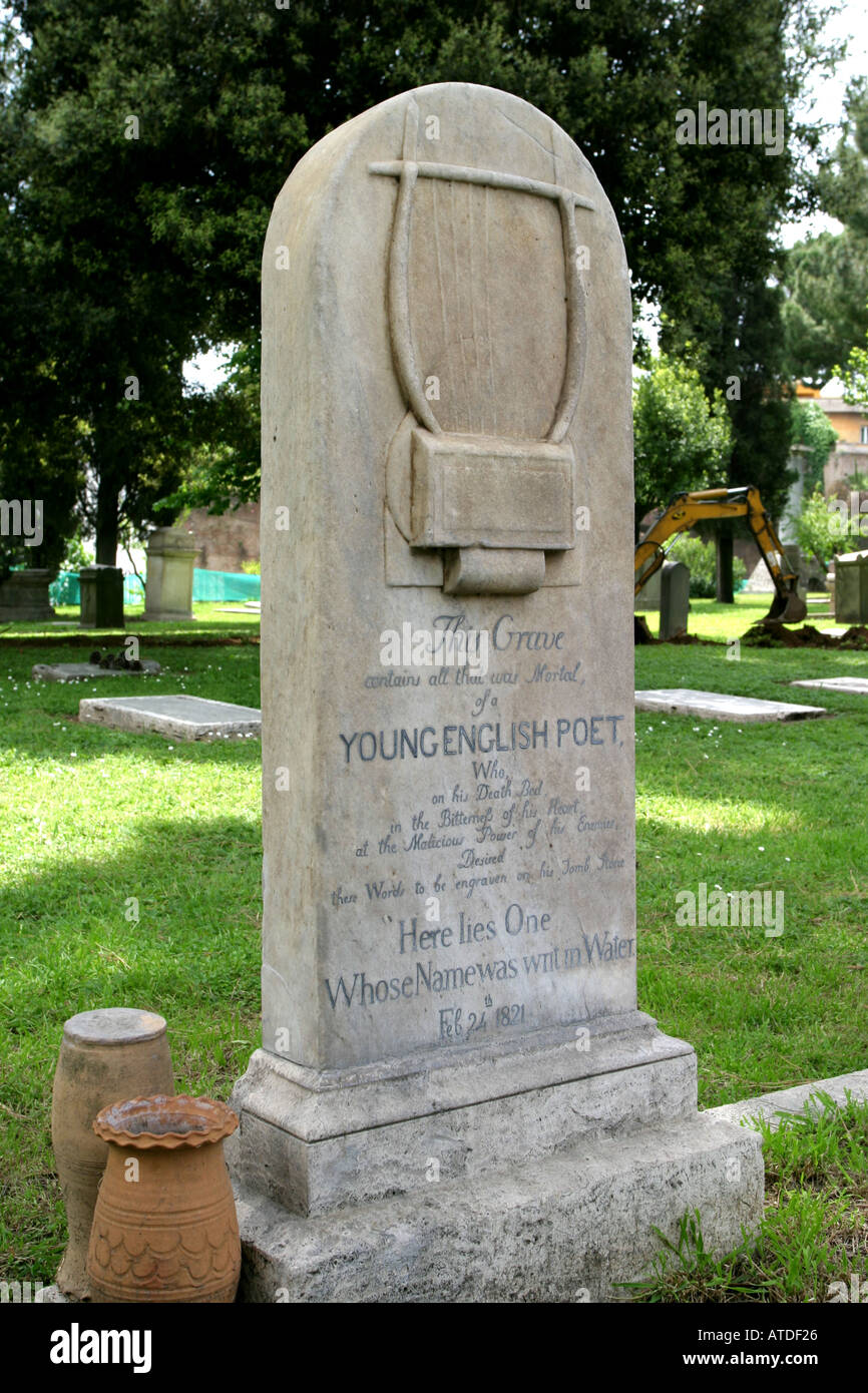 Grave of John Keats in the Protestant cemetery in Rome Italy Stock Photo