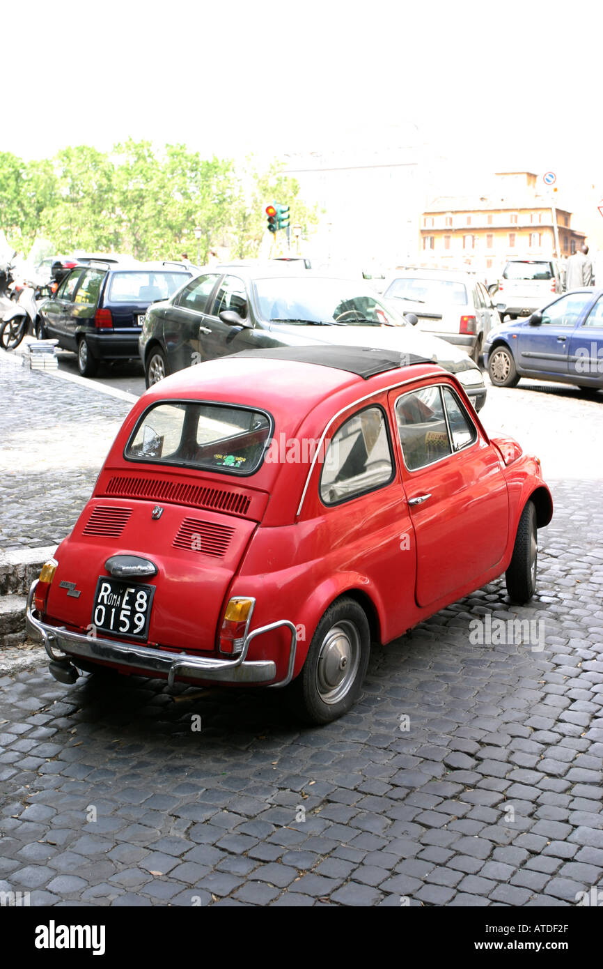 Red Fiat 500 parked in a street in Rome Italy Stock Photo - Alamy