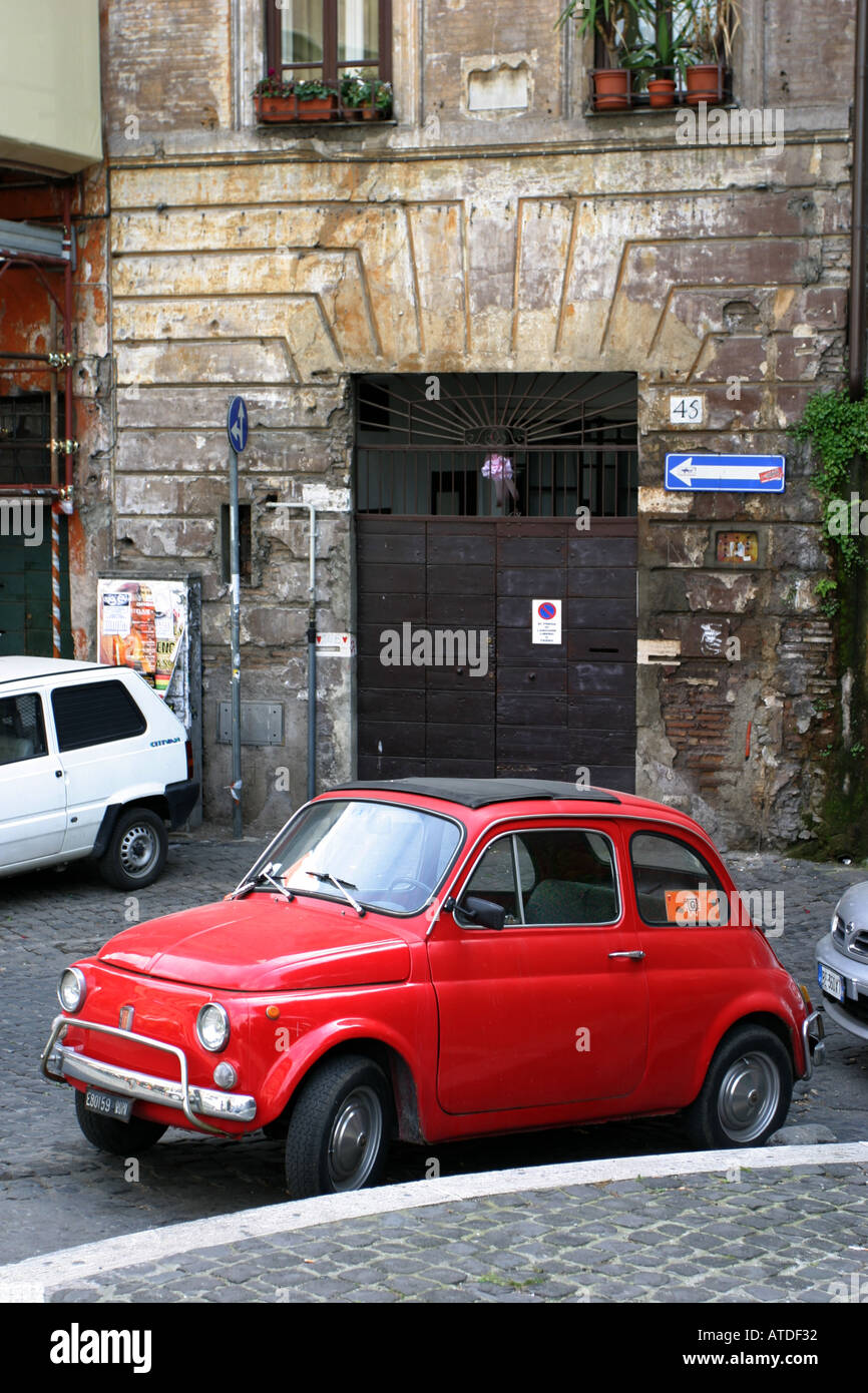 Red Fiat 500 parked in a street in Rome Italy Stock Photo - Alamy