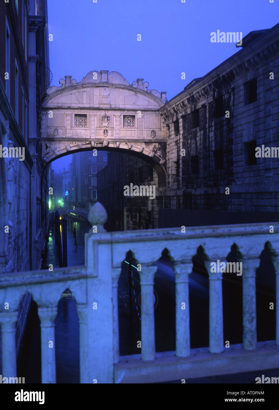 Bridge of Sighs at twilight /  night Ponte dei Sospiri January 2008 Venice Veneto Italy Stock Photo