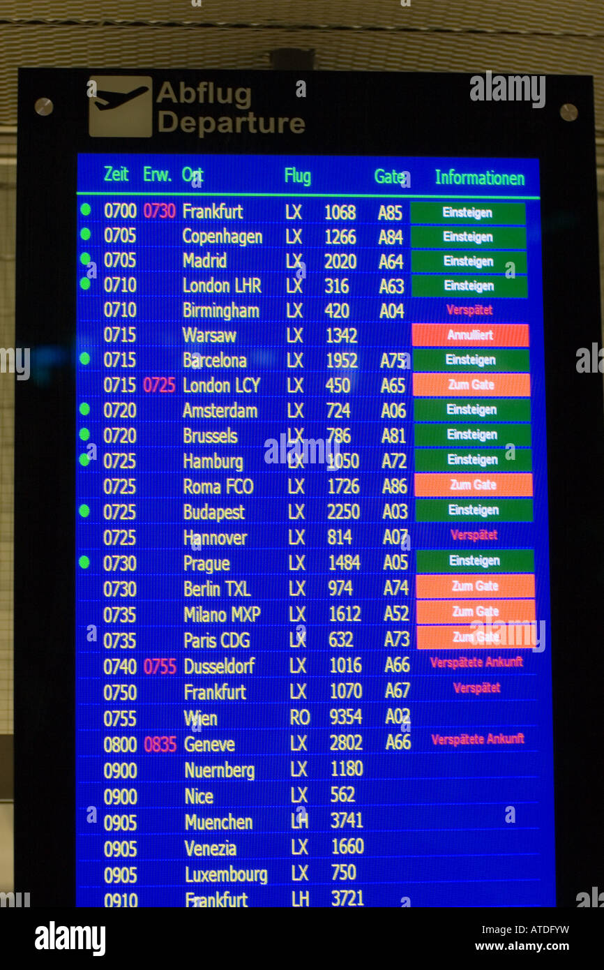 departure board with flight dates Stock Photo