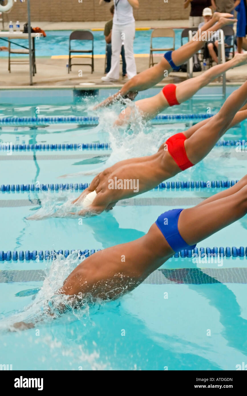 A high school swim meet and the athletes who compete for their school