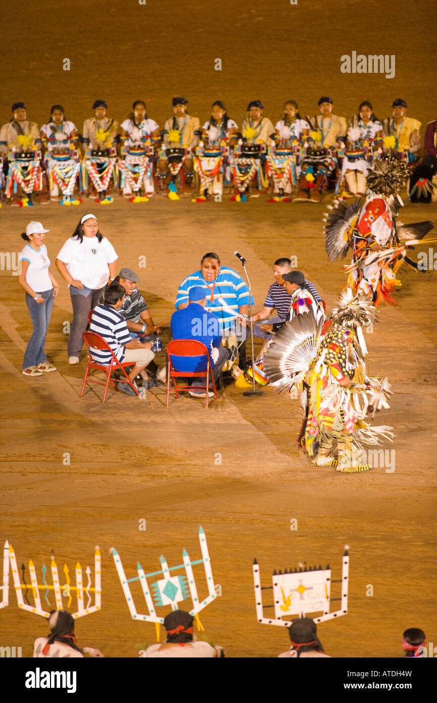 Comanche Indian drum group and dancers Gallup Inter Tribal Indian Ceremonial Gallup New Mexico Stock Photo