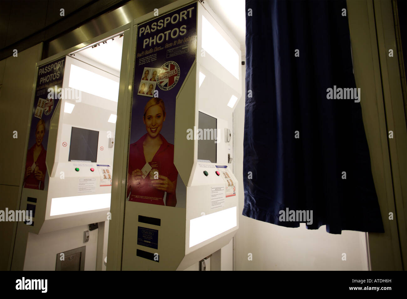 A " Photo Me " passport photo booth at London Bridge Station, London