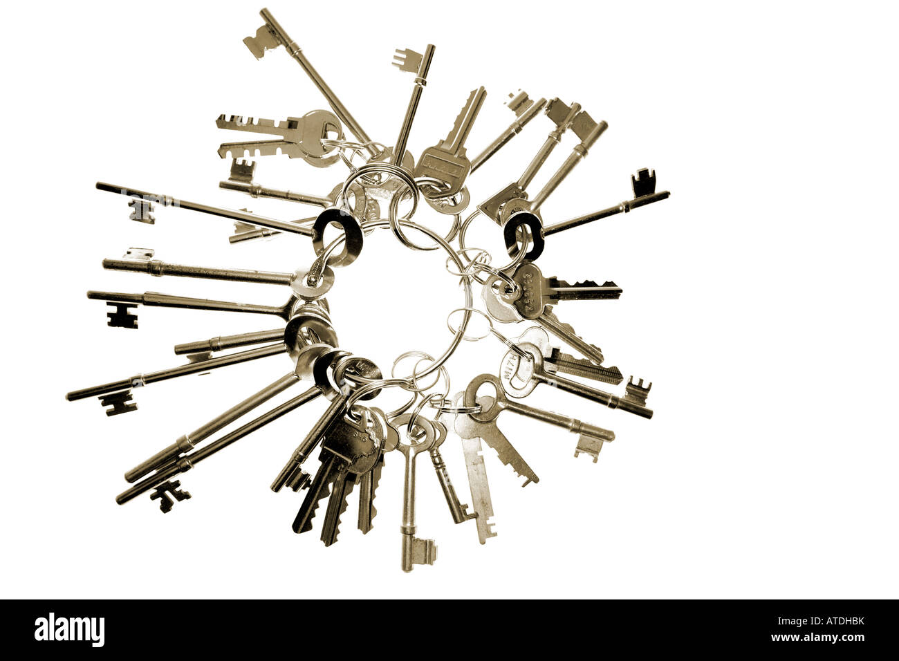 Keys on keyring isolated over white Stock Photo Alamy