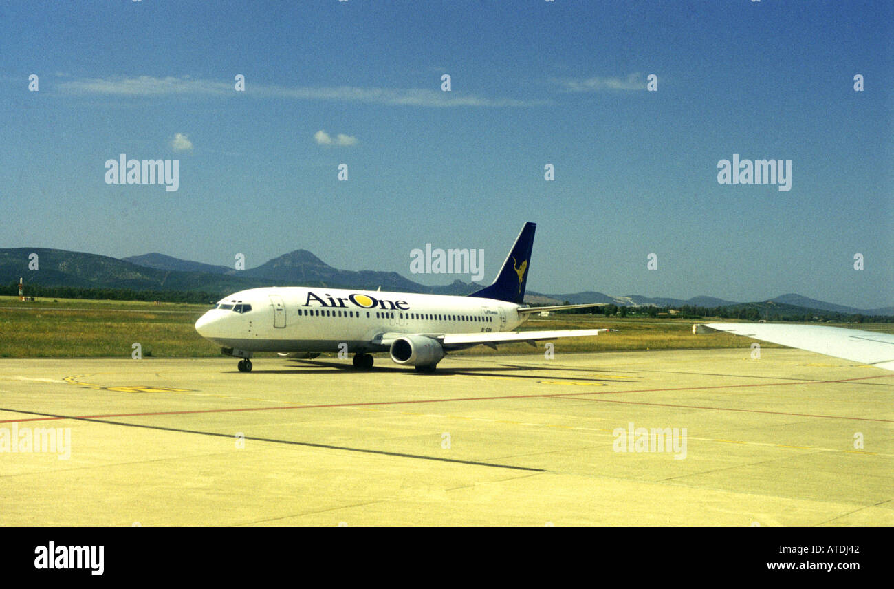 An Air One aircraft at Alghero airport Stock Photo