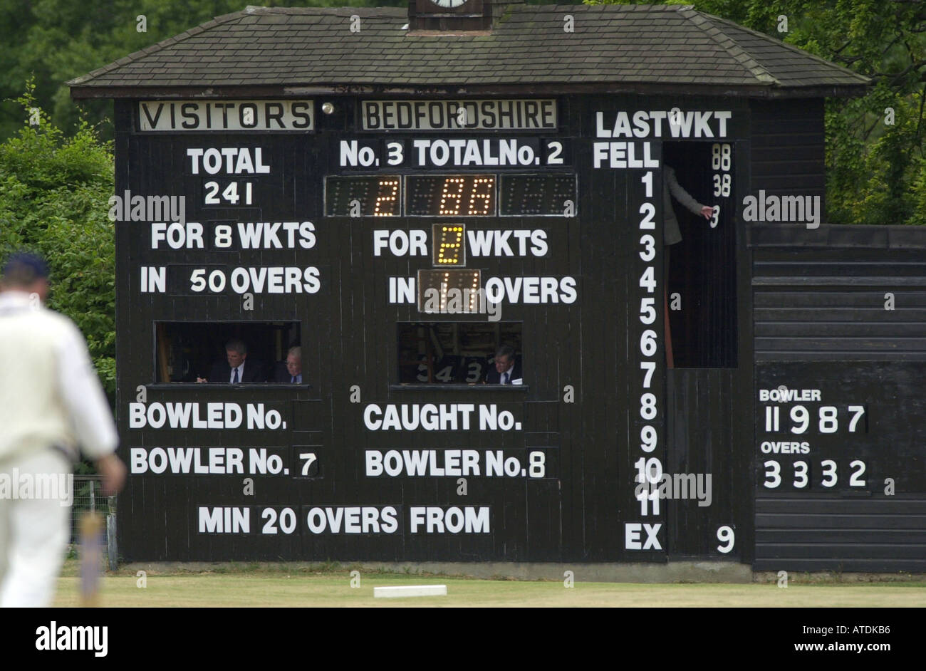 Score board at local cricket ground UK. Picture by Ian Miles 07870 597313 Stock Photo