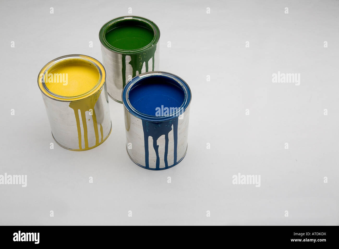 yellow, green and blue color in cans Stock Photo Alamy