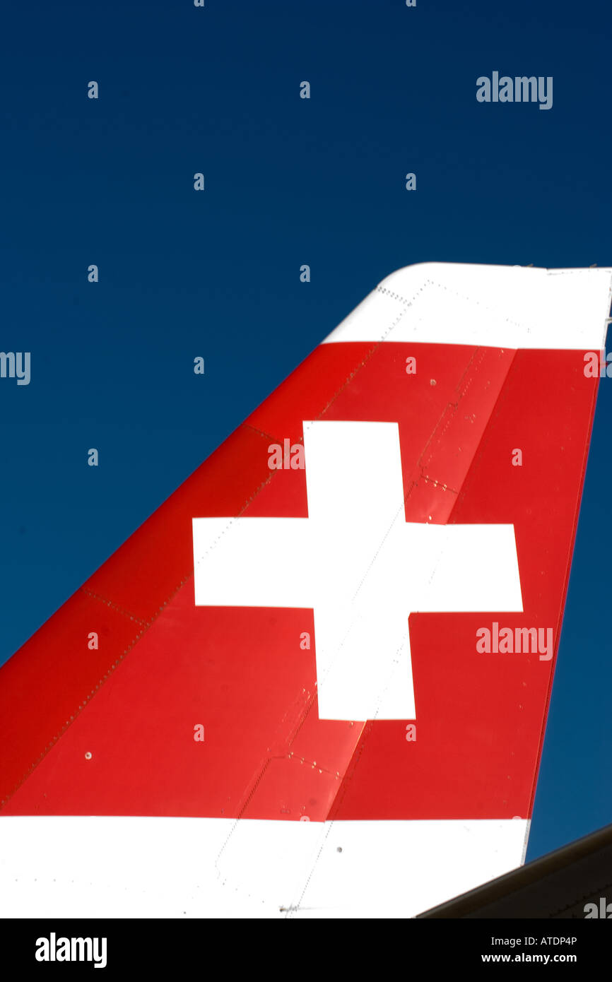 Airplane tail with Swiss flag Stock Photo