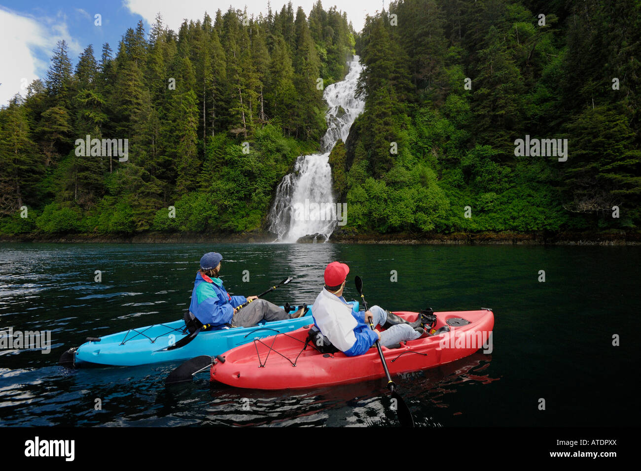 Sea Kayaking Near Waterfall In Red Bluff Bay Baranof Island Alaska 