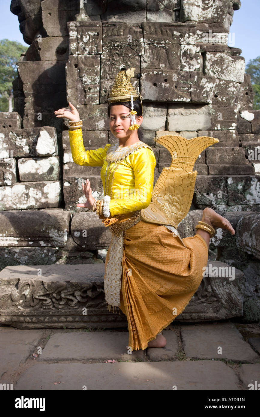 Young Cambodian in traditional Costume Bayon Temple Angkor Thom Cambodia Stock Photo