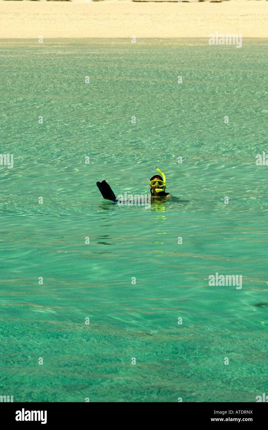 Snorkeling on Double Breasted Cay Ragged Island Chain Bahamas Atlantic Ocean Stock Photo