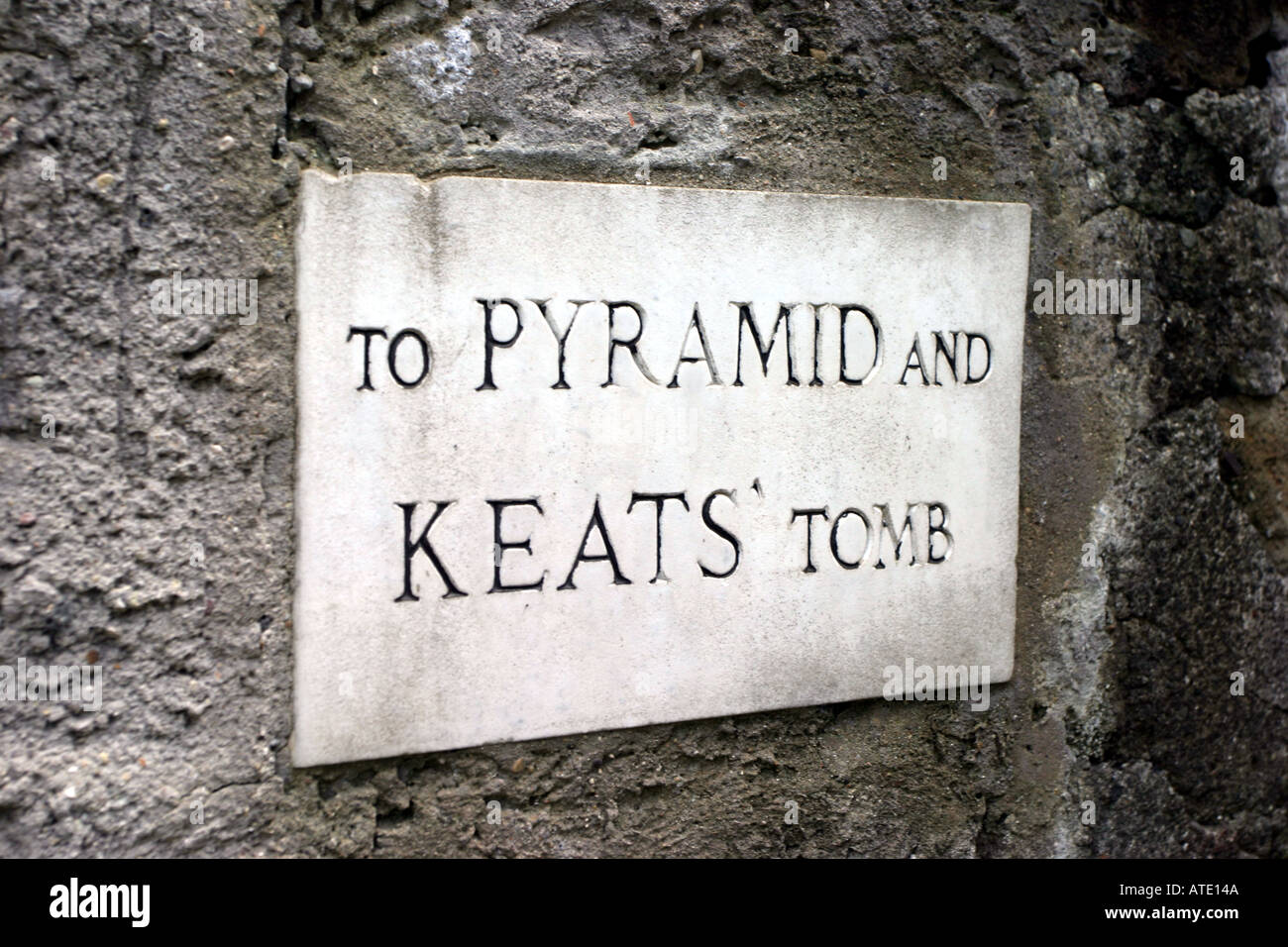 Sign to John Keats grave at the Protestant cemetery in Rome Italy Stock Photo