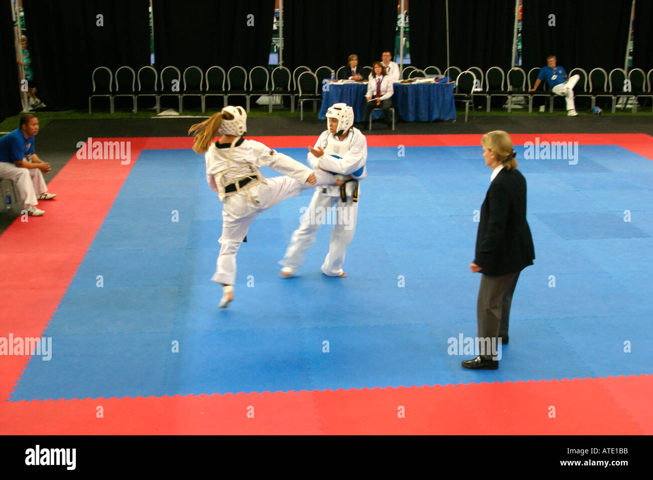 Taekwondo competition during the AAU Junior Olympics in Detroit Stock Photo