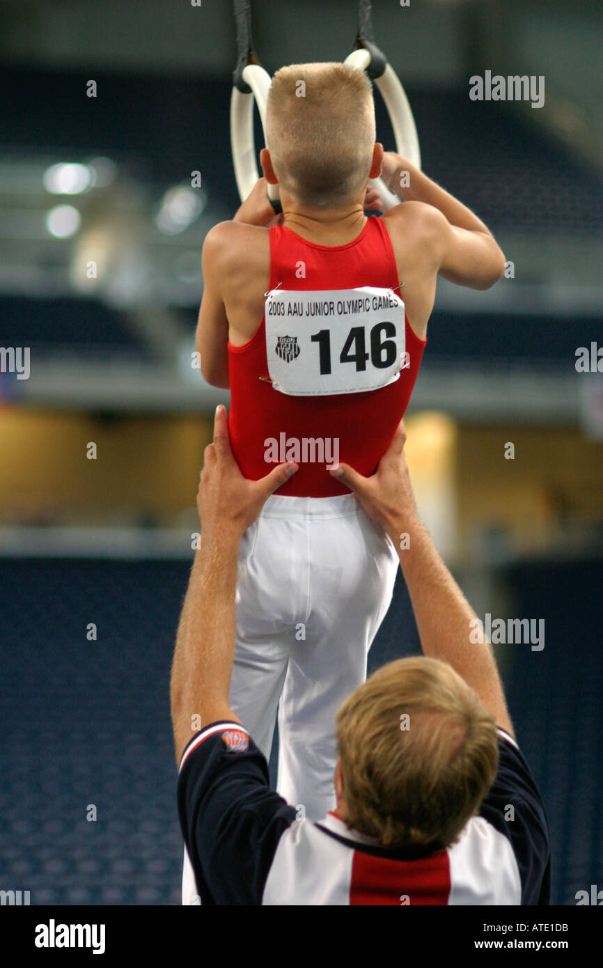 Gymnastics competition during the AAU Junior Olympics in Detroit Stock