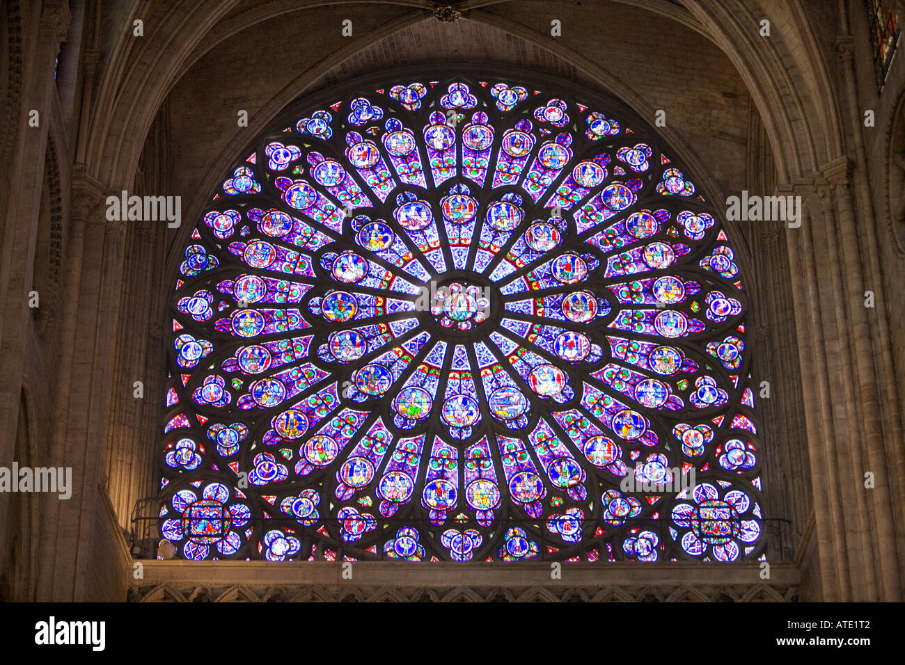 Stained glass window, Notre Dame, Paris, France Stock Photo