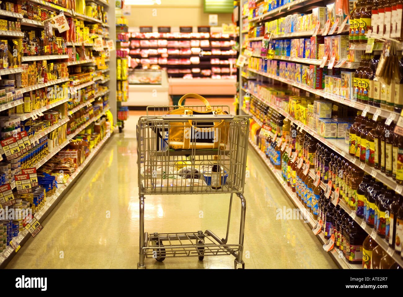Shopping cart in supermarket Stock Photo