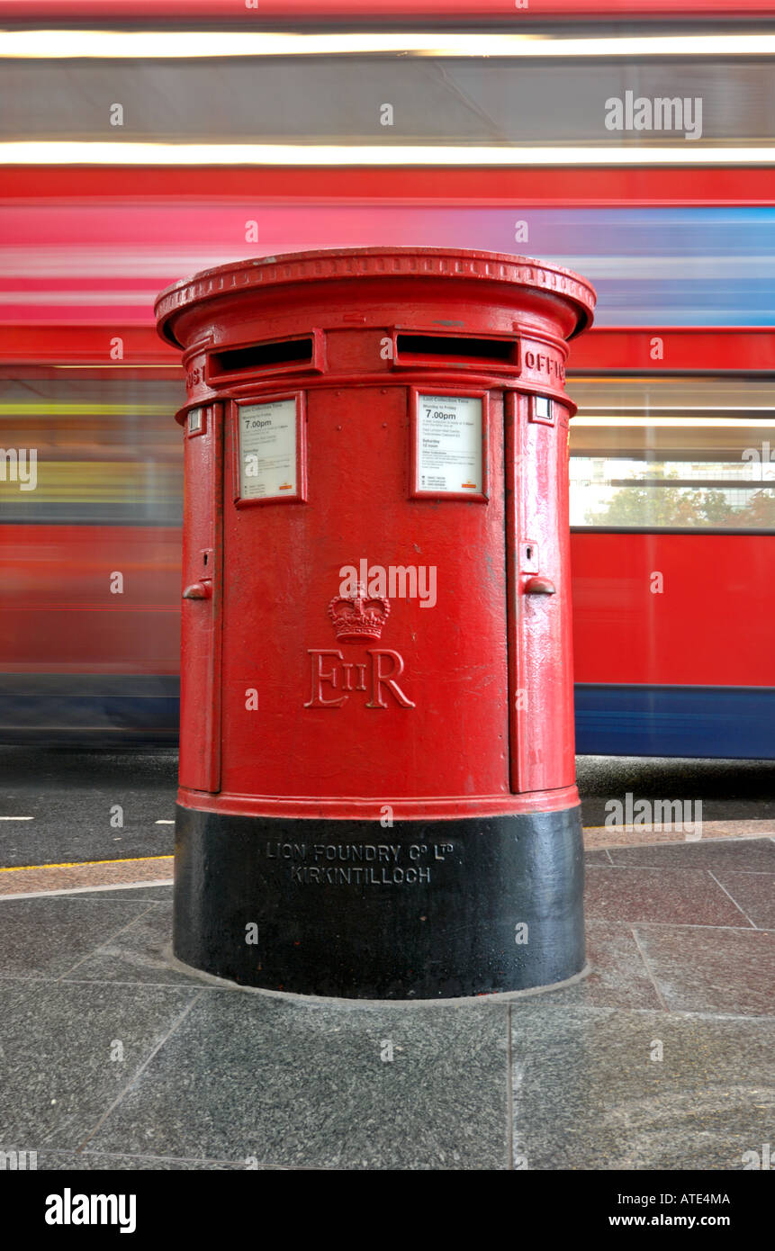 Red post box, Canary Wharf, London, United Kingdom Stock Photo