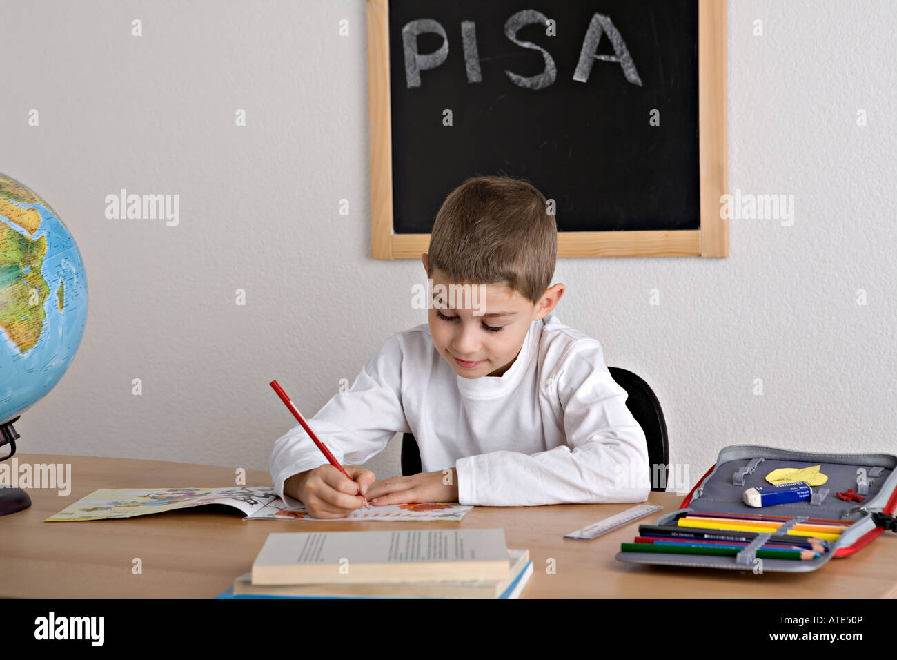 Child when learning arithmetic reading writing Stock Photo Alamy
