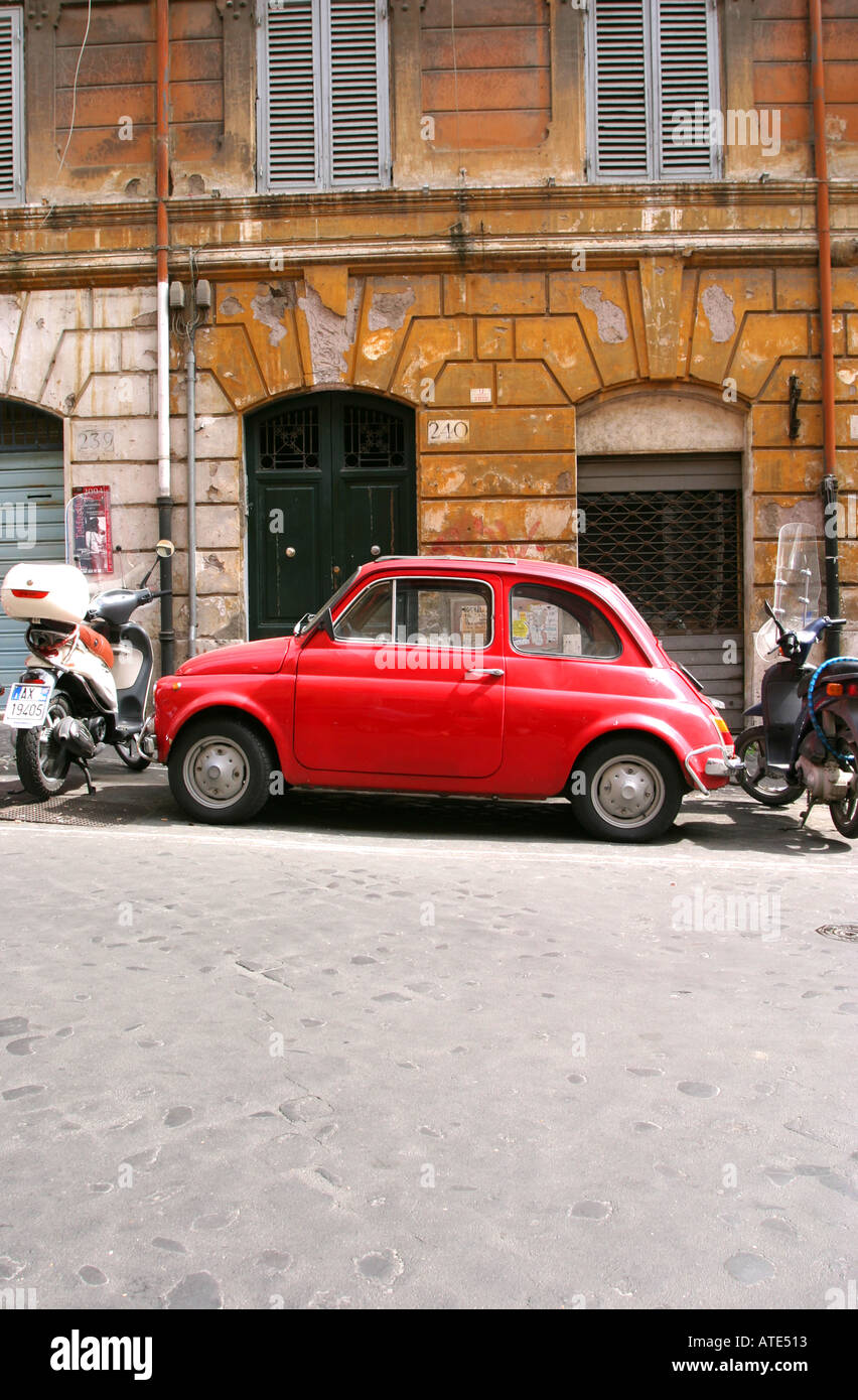 Red Fiat 500 parked in a street in Rome Italy Stock Photo - Alamy
