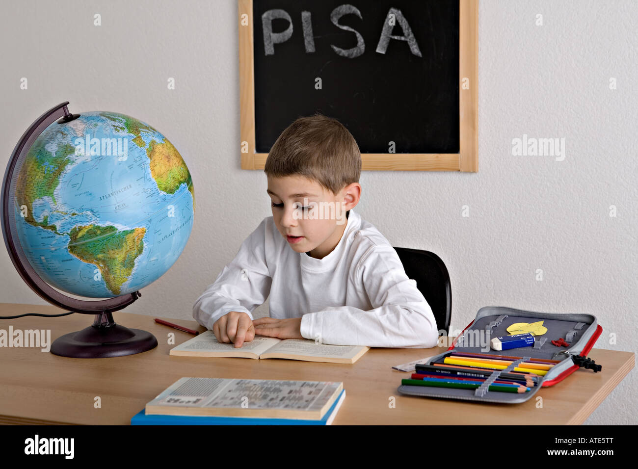 Child when learning arithmetic reading writing Stock Photo Alamy