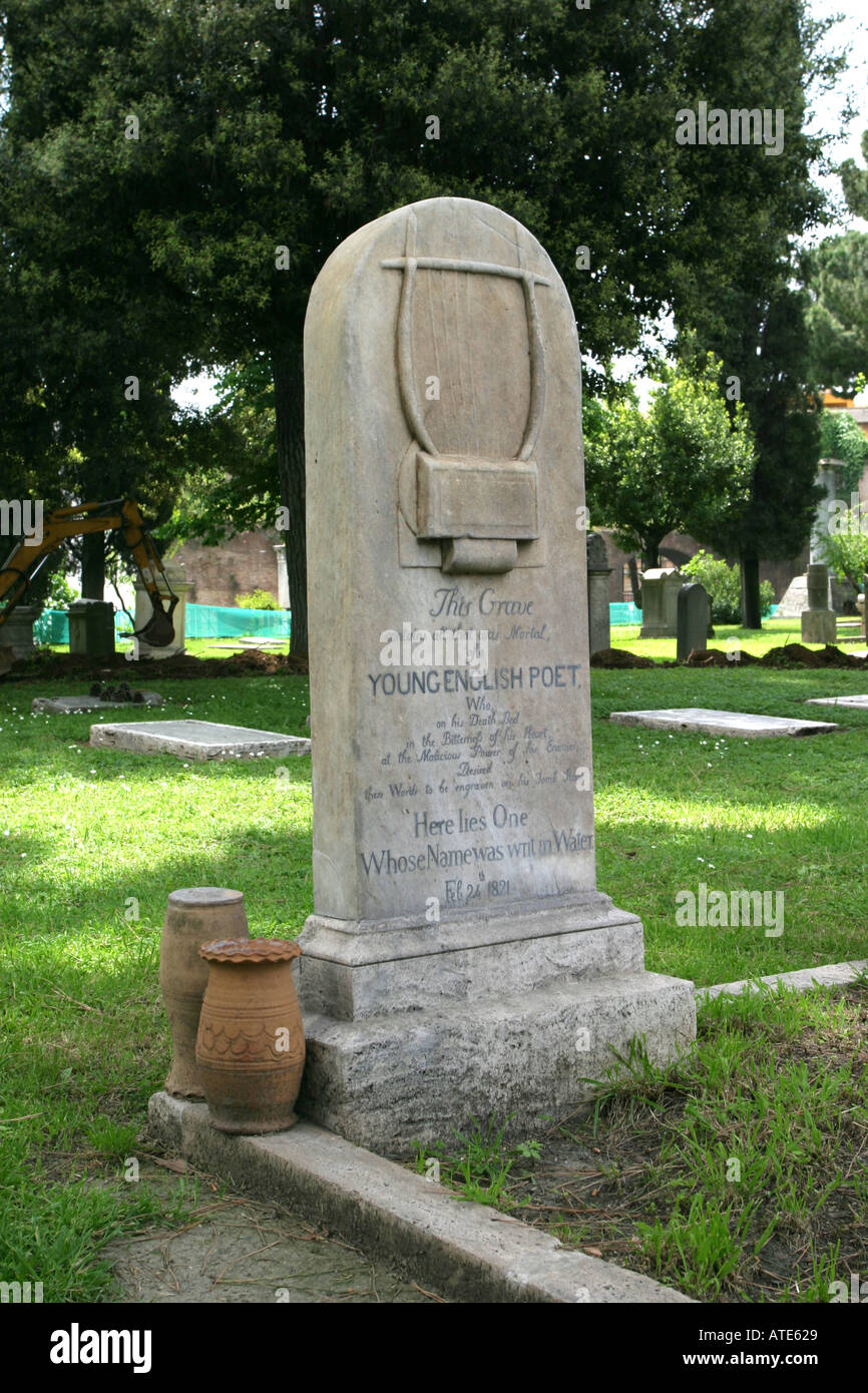 Grave of John Keats in the Protestant cemetery in Rome Italy Stock Photo