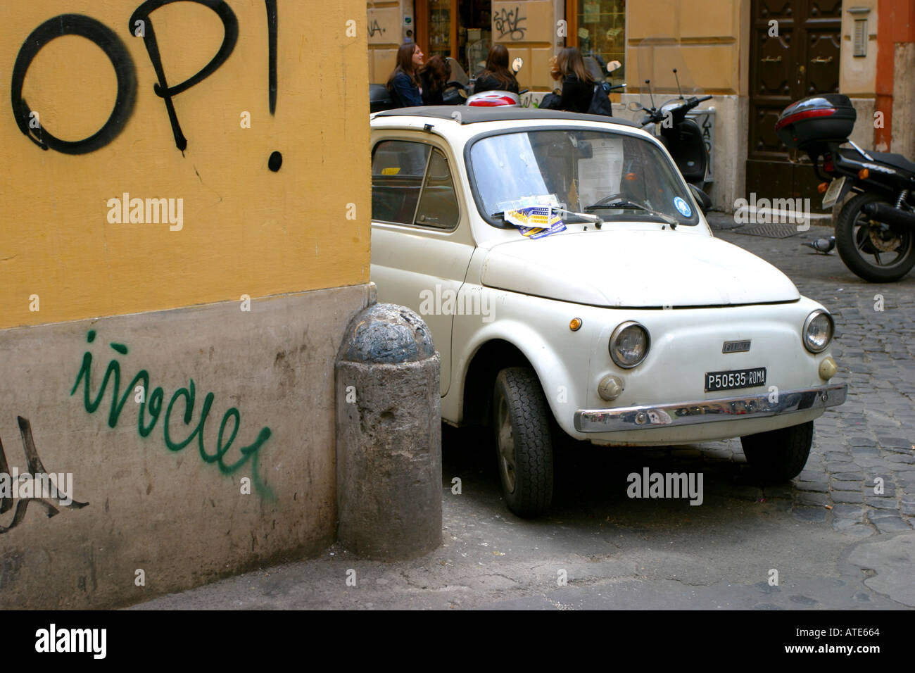 White Fiat 500 parked in a street in Rome Italy Stock Photo - Alamy