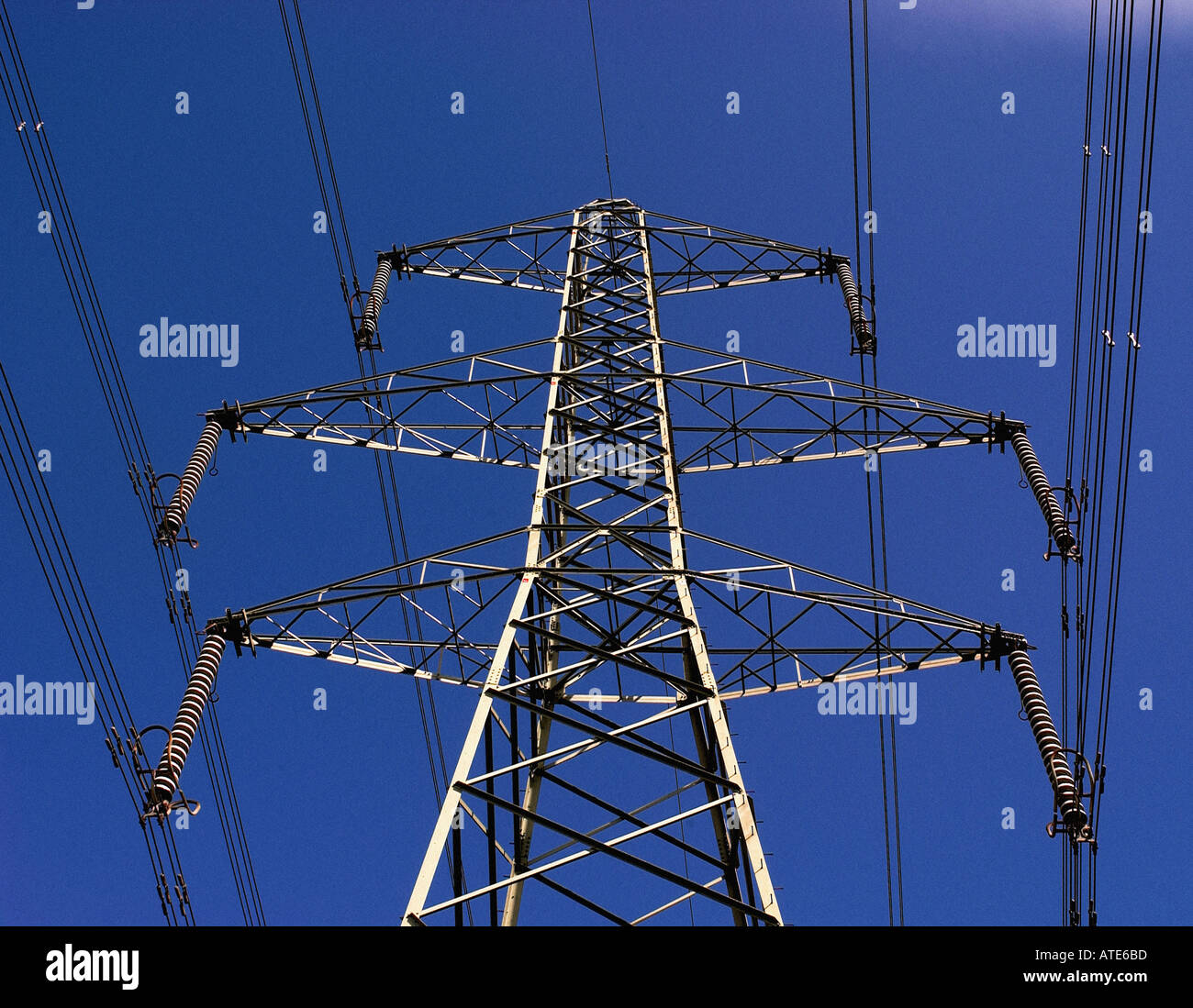 pylon against blue sky Stock Photo
