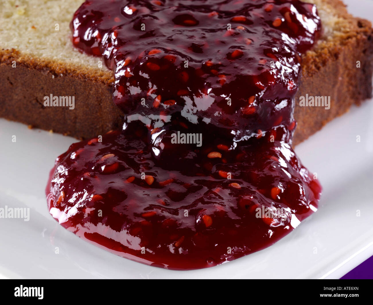 Individual madeira cake slice raspberry jam hires stock photography