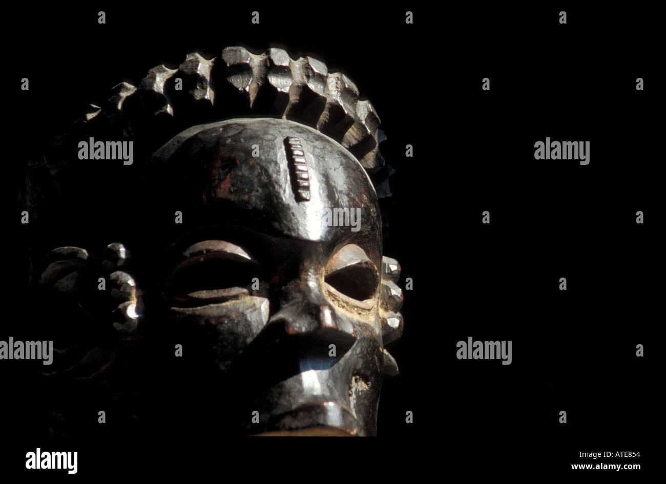 Old African wooden mask from the Ibibio people of Nigeria Stock Photo