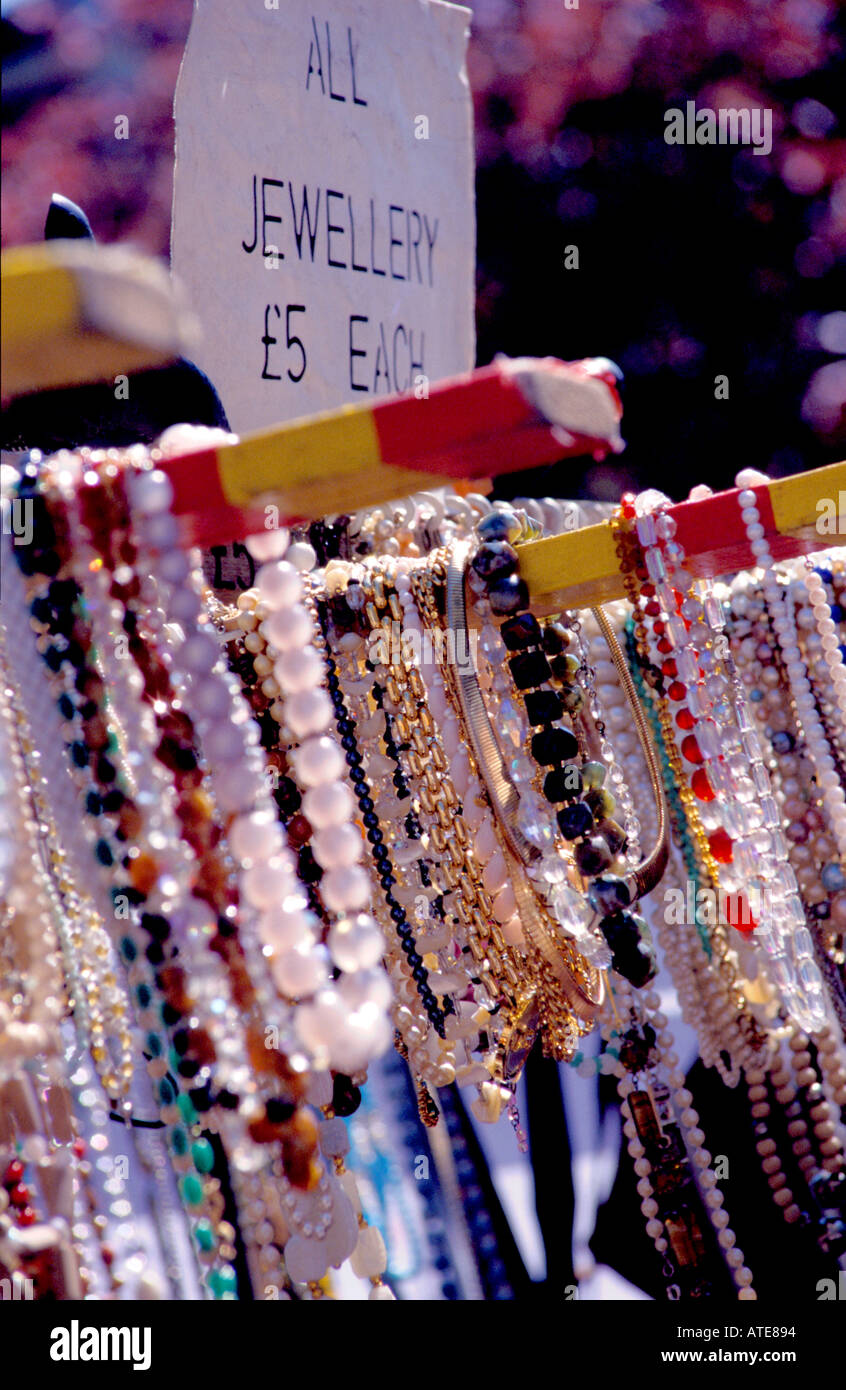 Jewelry stall in London Portobello Road street market Stock Photo Alamy