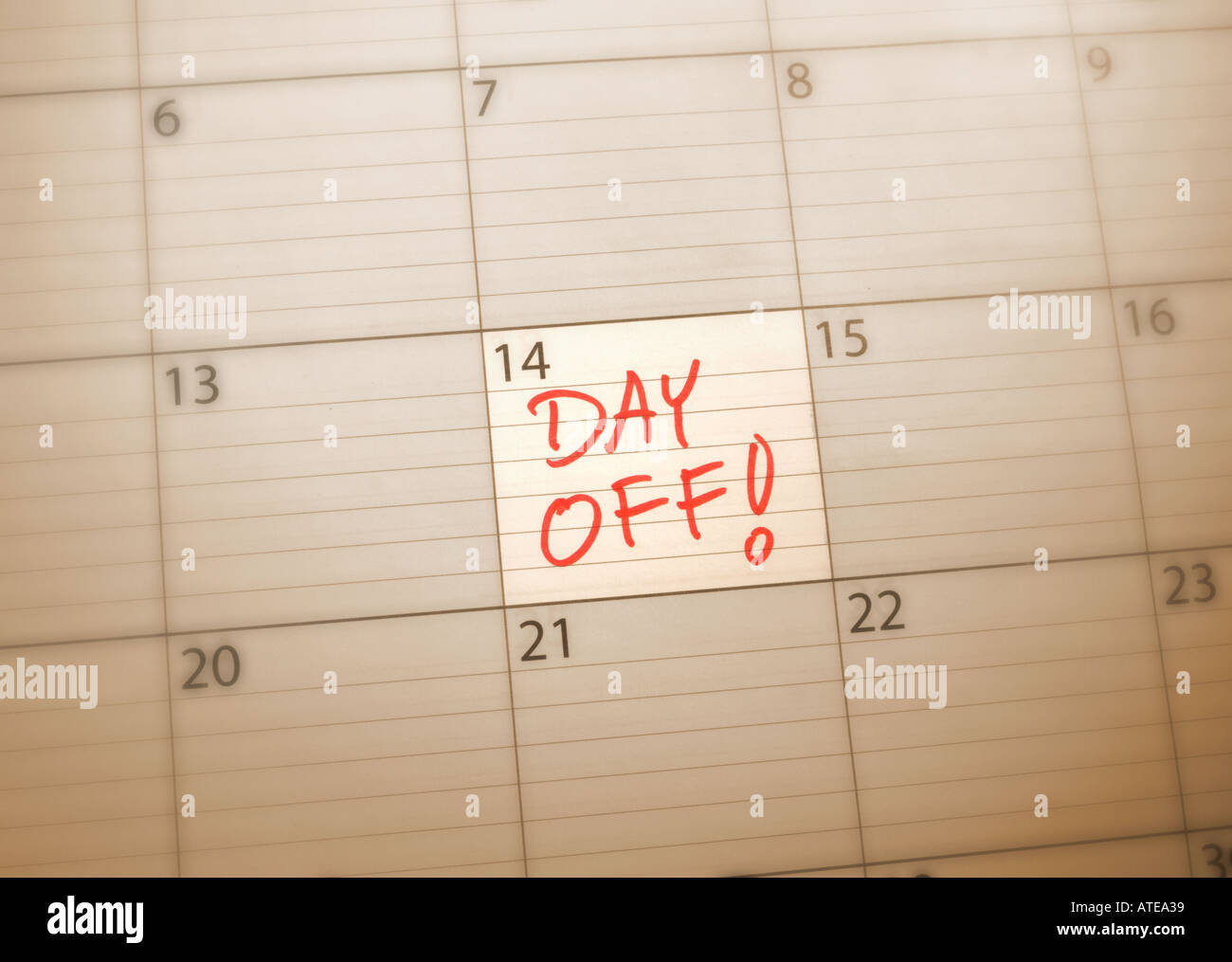 calendar showing only one day off amongst many other days Stock Photo