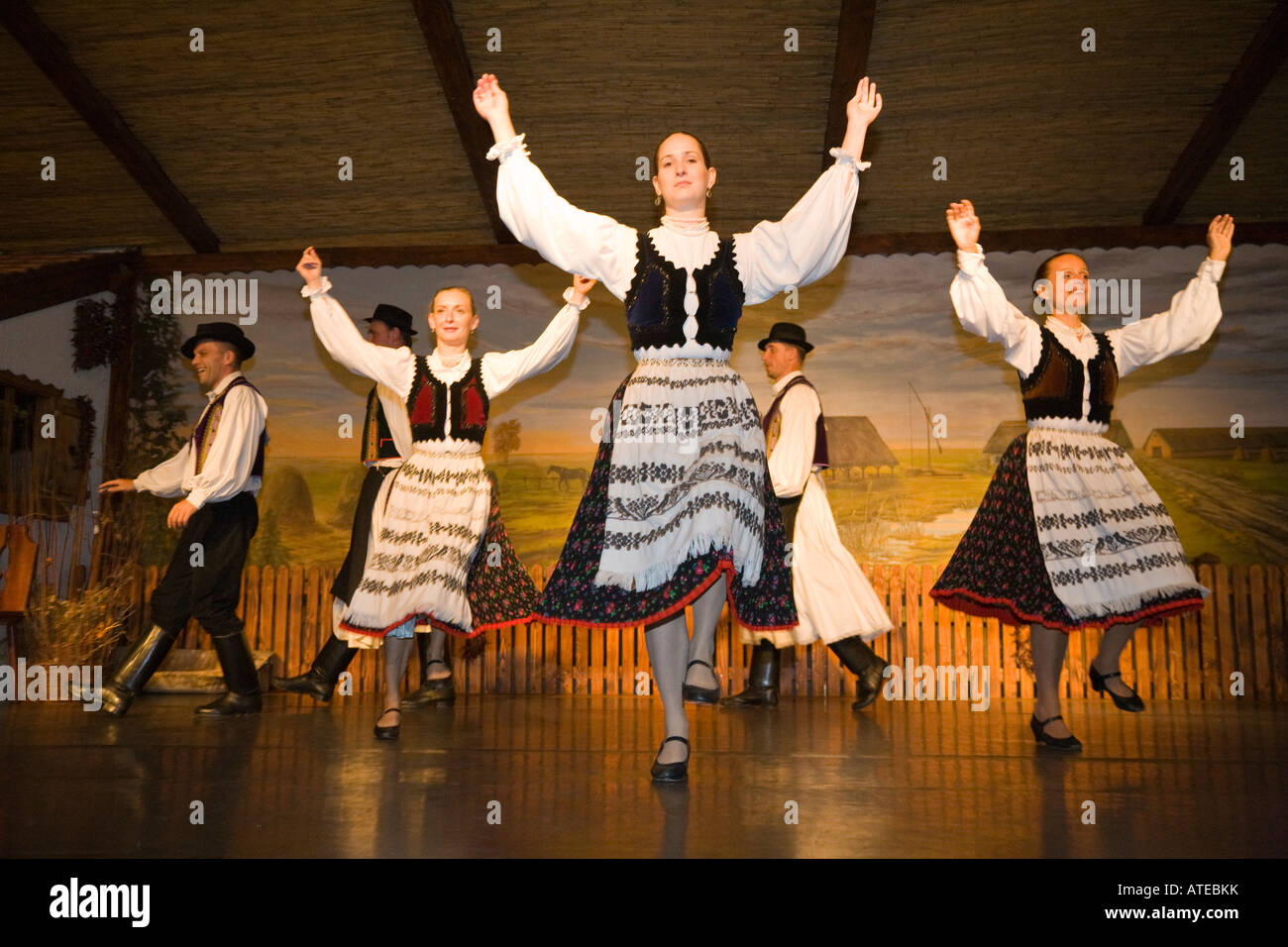 The folk dance group 'Domjan' performing in a csarda (traditional hungarian tavern) in Budapest / Hungary Stock Photo