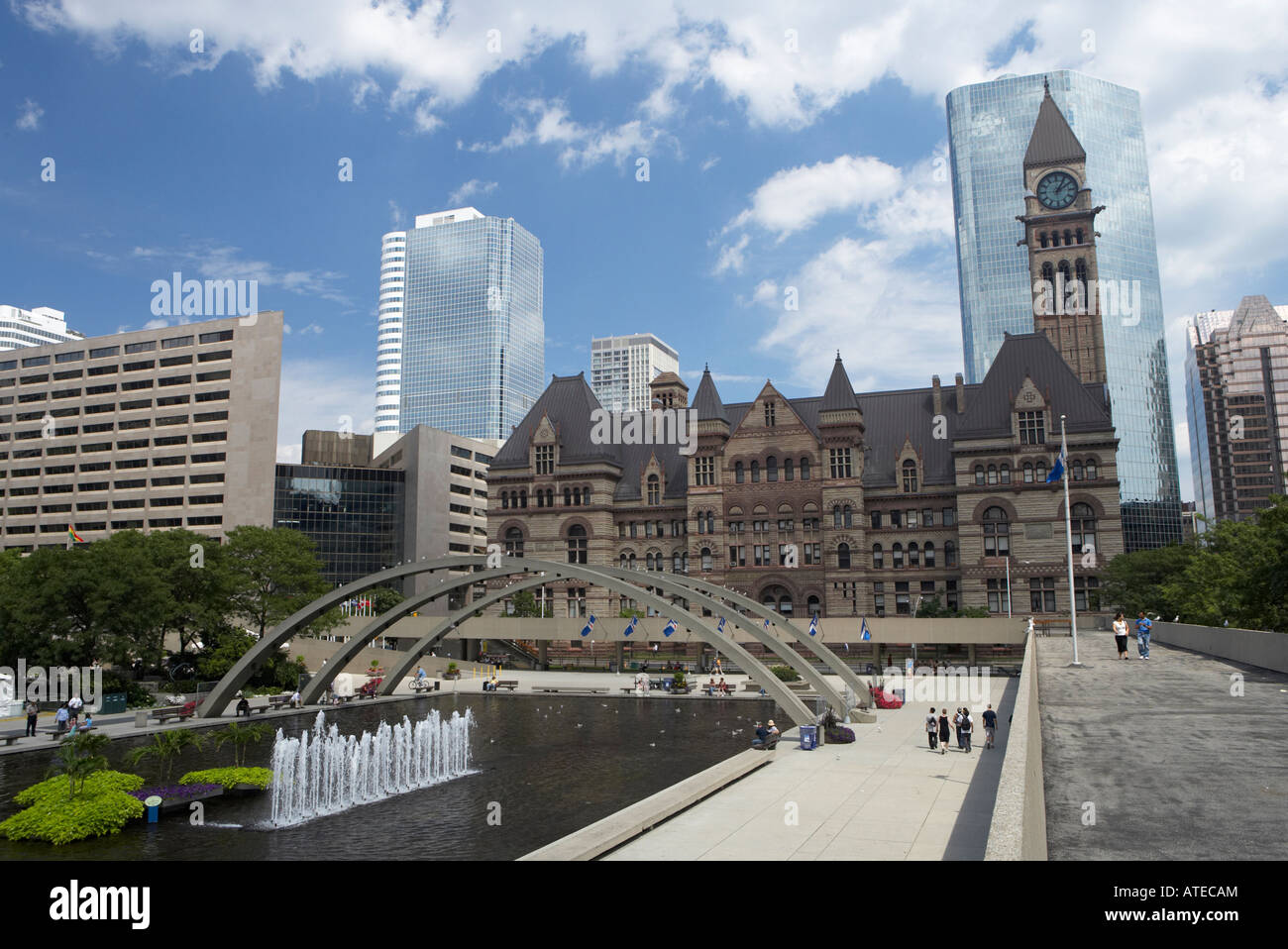 The Nathan Phillips Square and the Old City Hall, Toronto, Canada Stock Photo