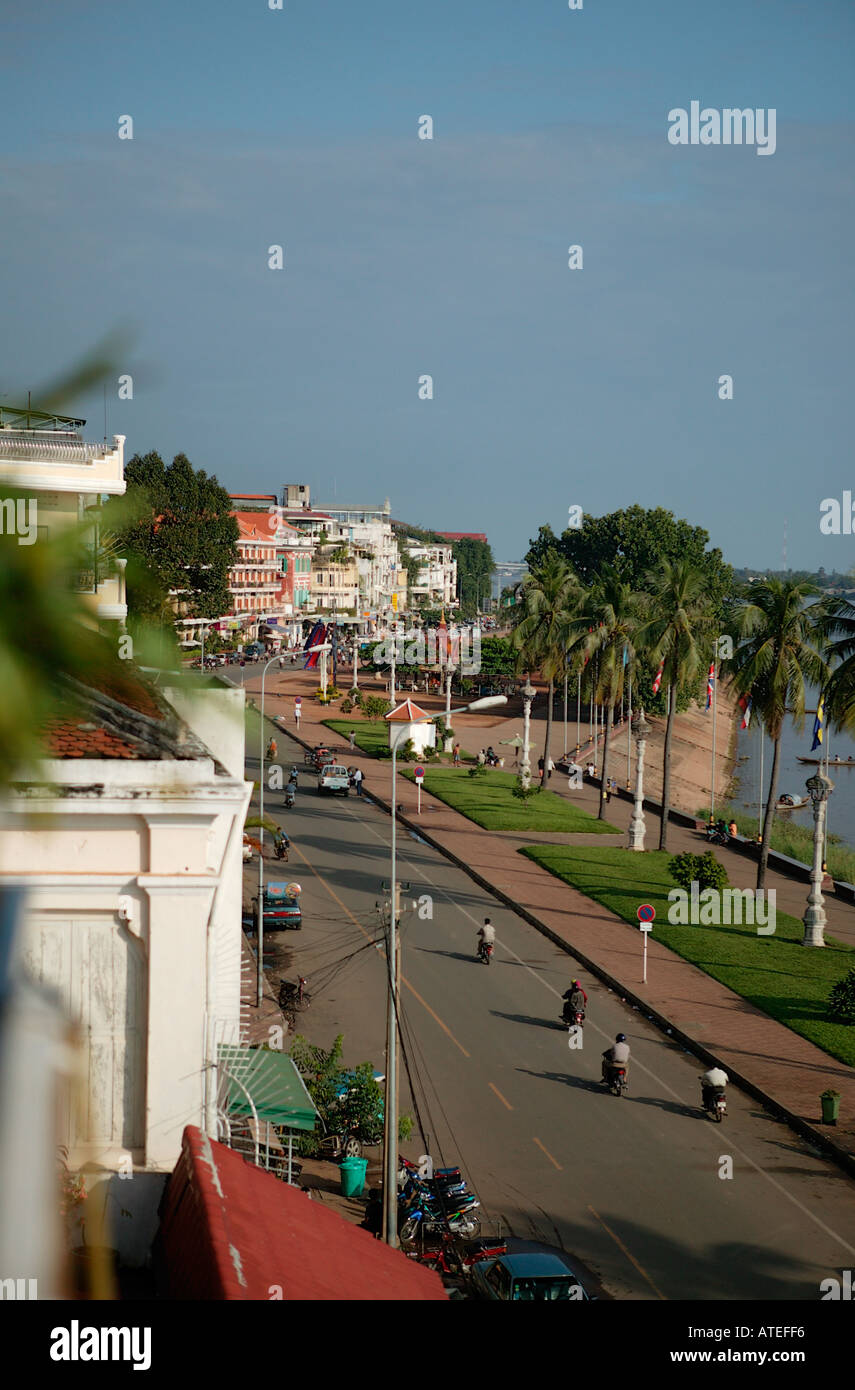 Sisowath Quay Central Phnom Penh View from Star Royal Hotel Phnom Penh Cambodia Stock Photo