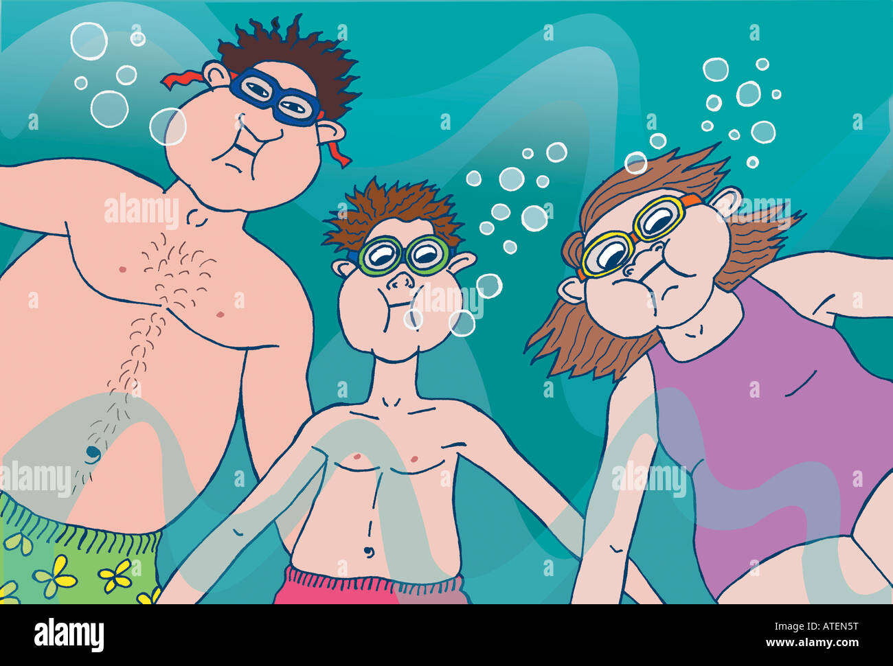Illustration: three people under the water Stock Photo
