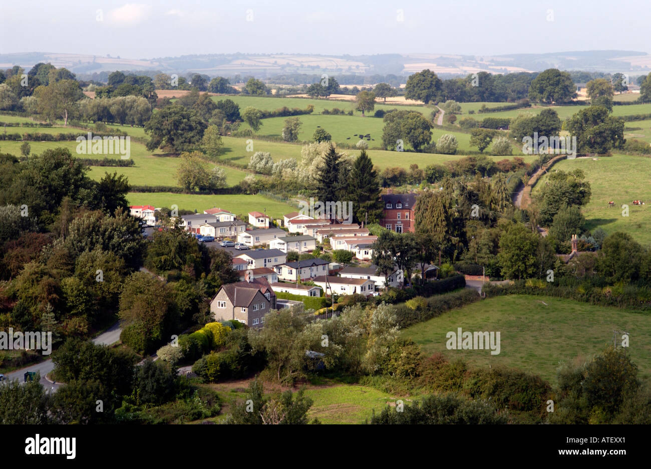 Small mobile home park in countryside on outskirts of historic town of