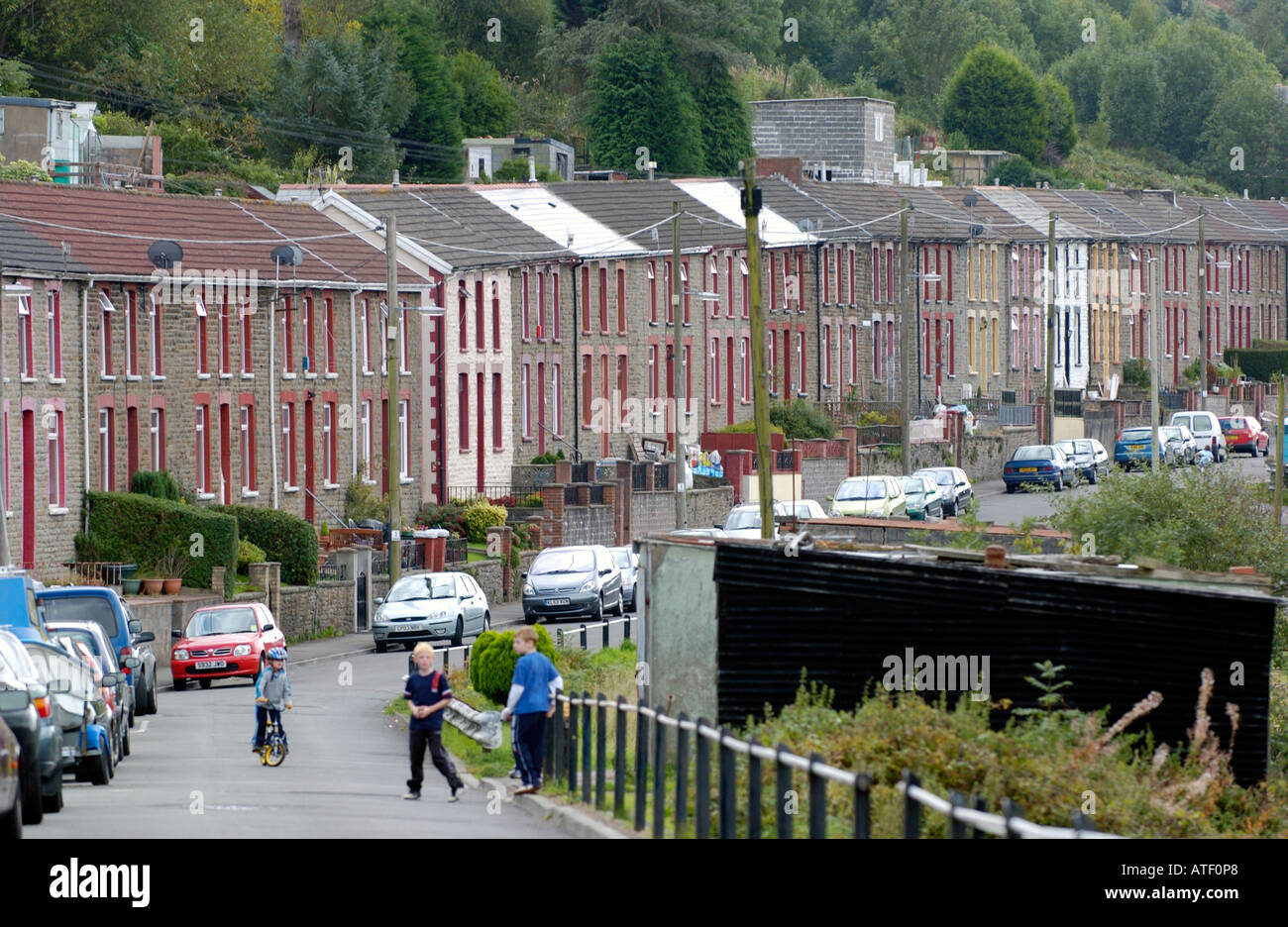 Terraced housing in the Rhondda Valley South Wales UK industrial