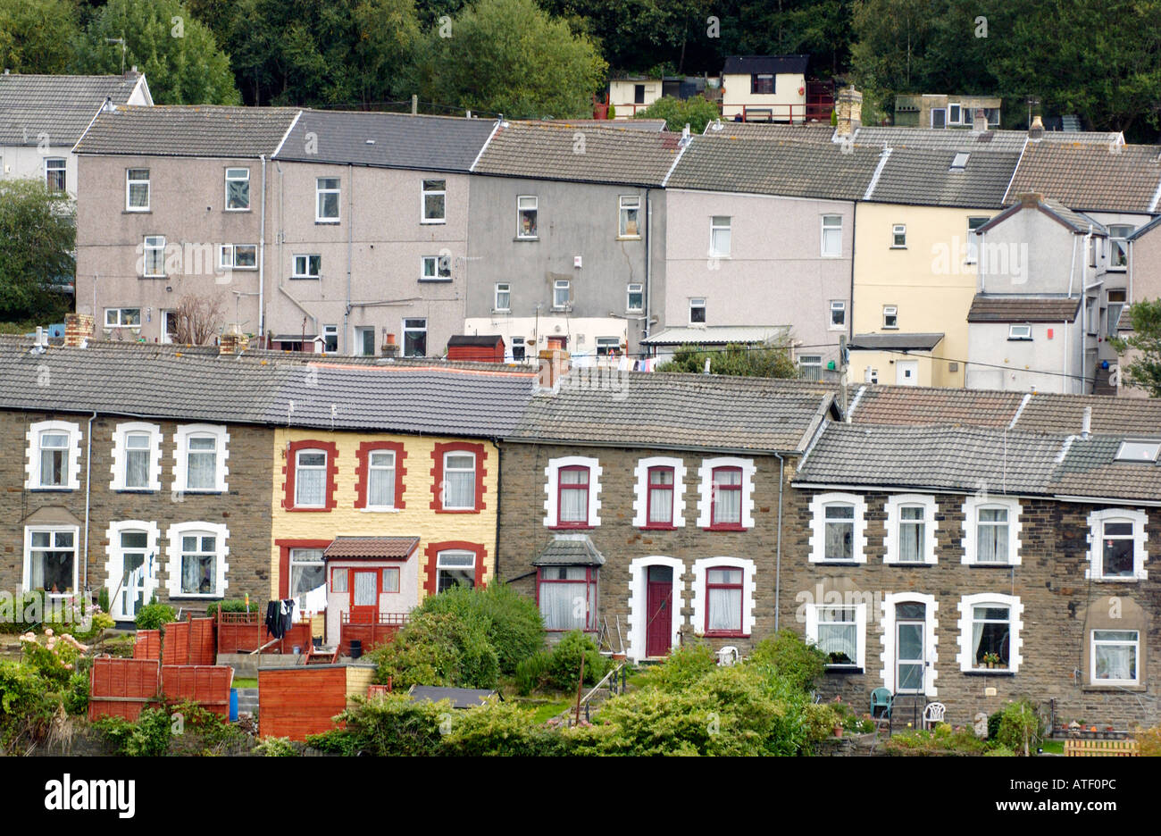 Terraced housing in the Rhondda Valley South Wales UK industrial
