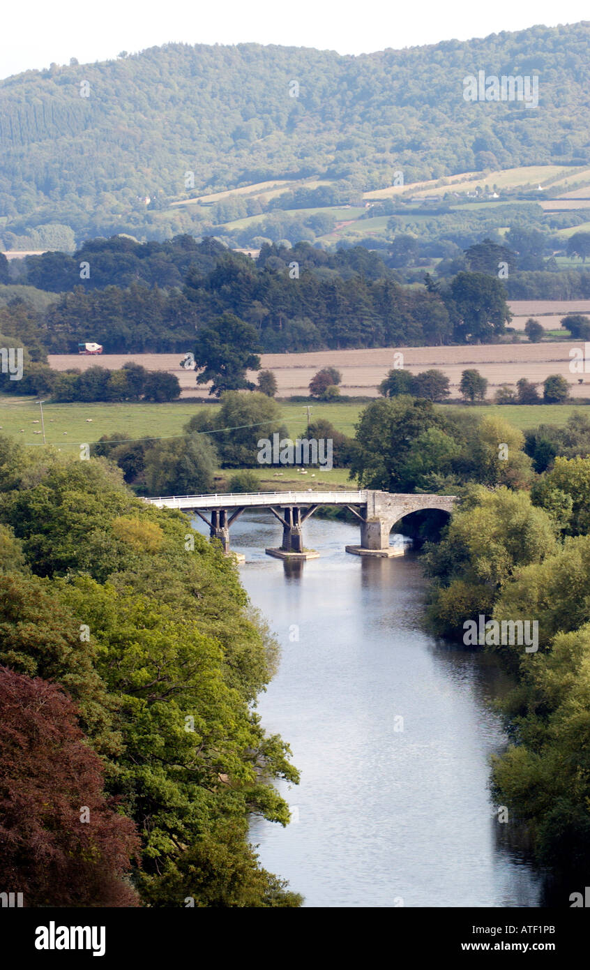 Scenic view of wooden toll bridge over the River Wye at Whitney on Wye
