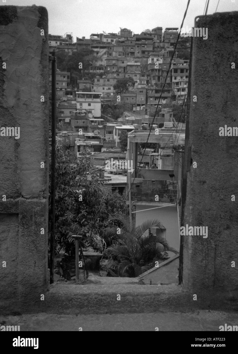 Entryway & descending steps leading to typical favela shanty town Santa Teresa Rio de Janeiro Brazil Brasil South Latin America Stock Photo