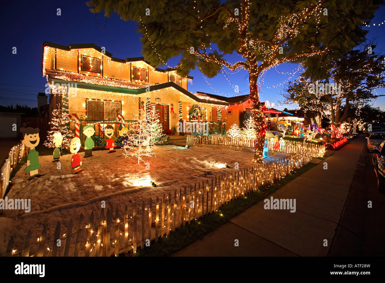Candy Cane Lane, El Segundo, Los Angeles, California Stock Photo