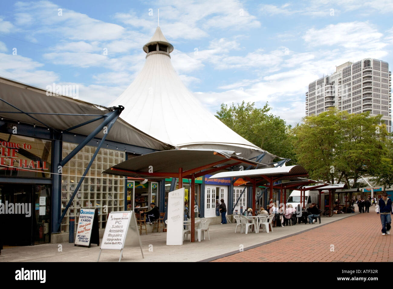 Tented Market and David Murray John Tower, Swindon, Wiltshire, England, UK Stock Photo