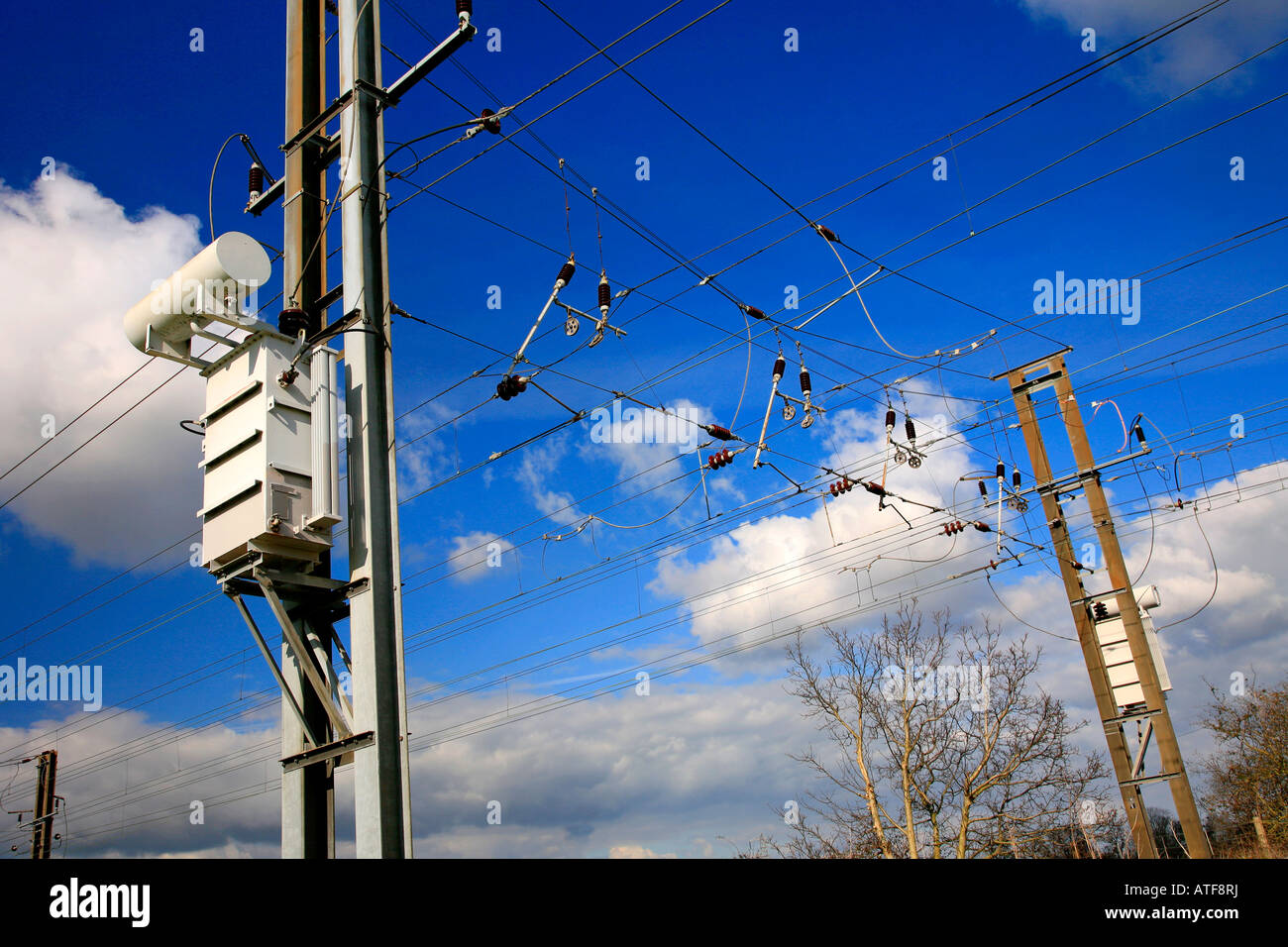 Overhead Electricity Power lines for electric trains at Lolham