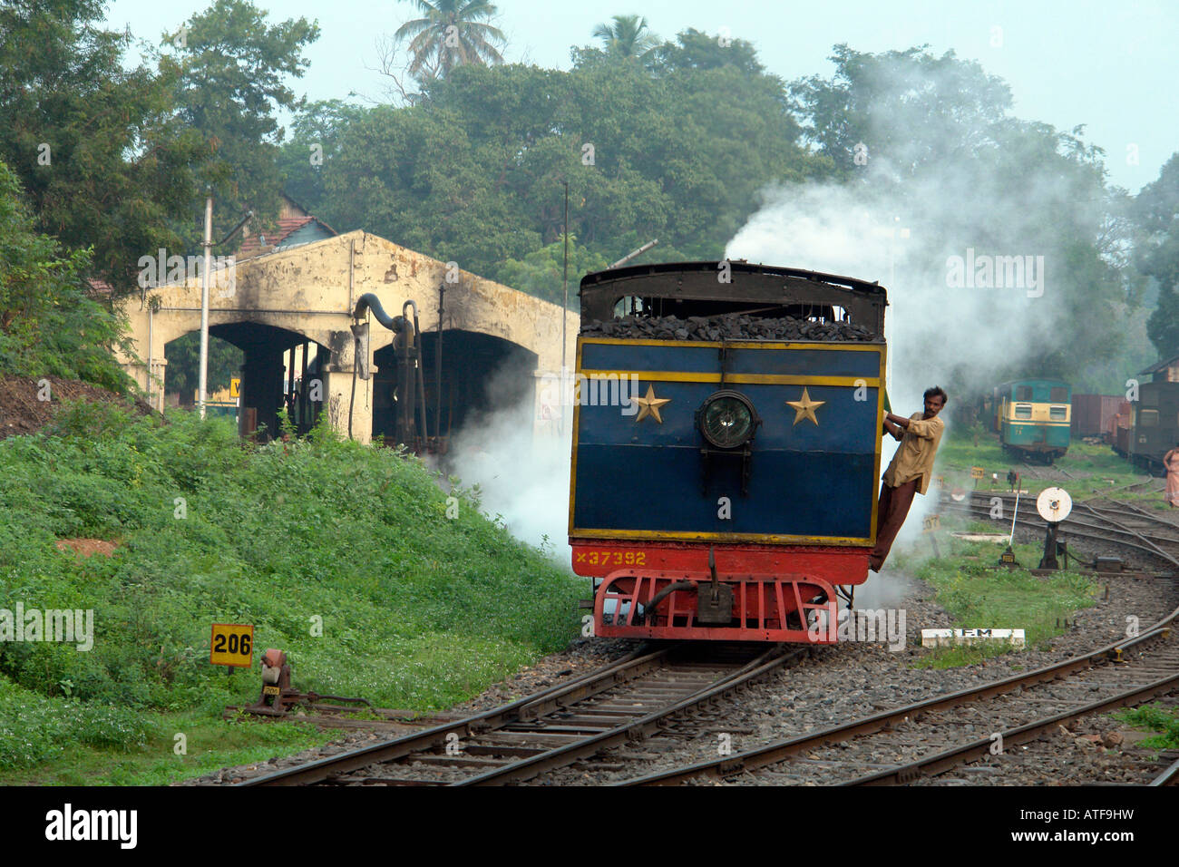 ooty narrow gauge steam engine out from the sheds at mettupalayam
