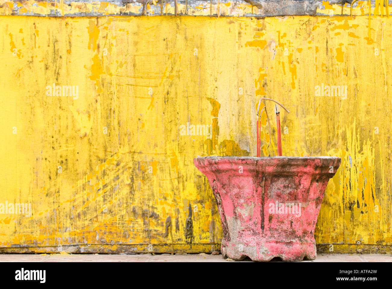 Pink Incense Bucket at Temple in Vientiane, Laos Stock Photo