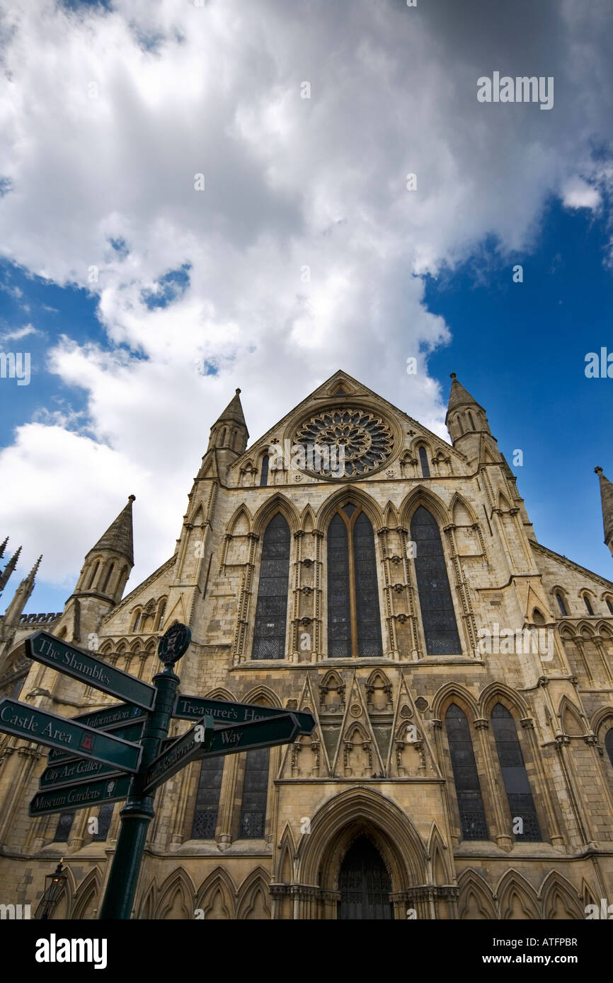Signpost giving directions outside York Minster Cathedral Stock Photo