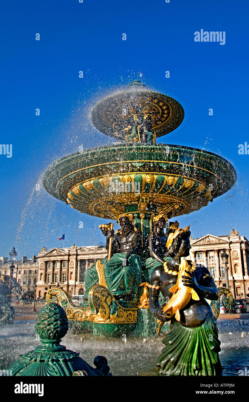 Fountain in the Place de la Concorde Paris France Stock Photo